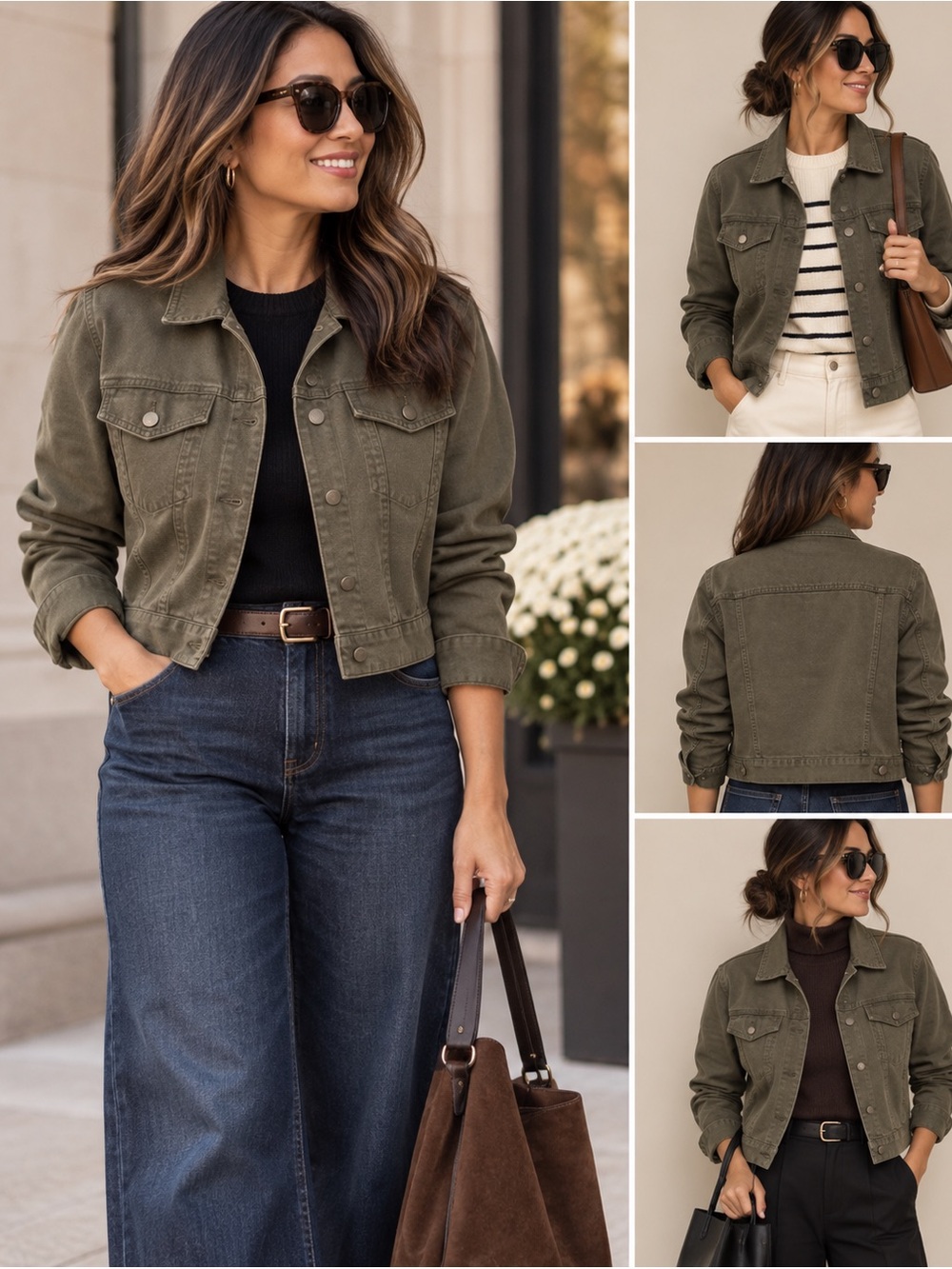 Venezia Dark Olive Lightweight Stretch Denim Jacket 14/16 Cropped Trucker